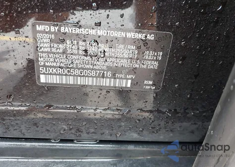 2016 BMW X5 xDrive35I z USA, uszkodzony, nr VIN 5UXKR0C58G0S87716